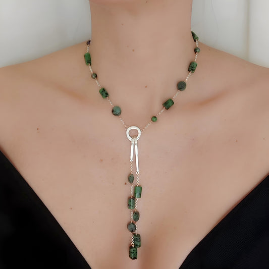 ST017 - Collana a Y in Argento 925 con Rubino Zoisite e Smeraldo