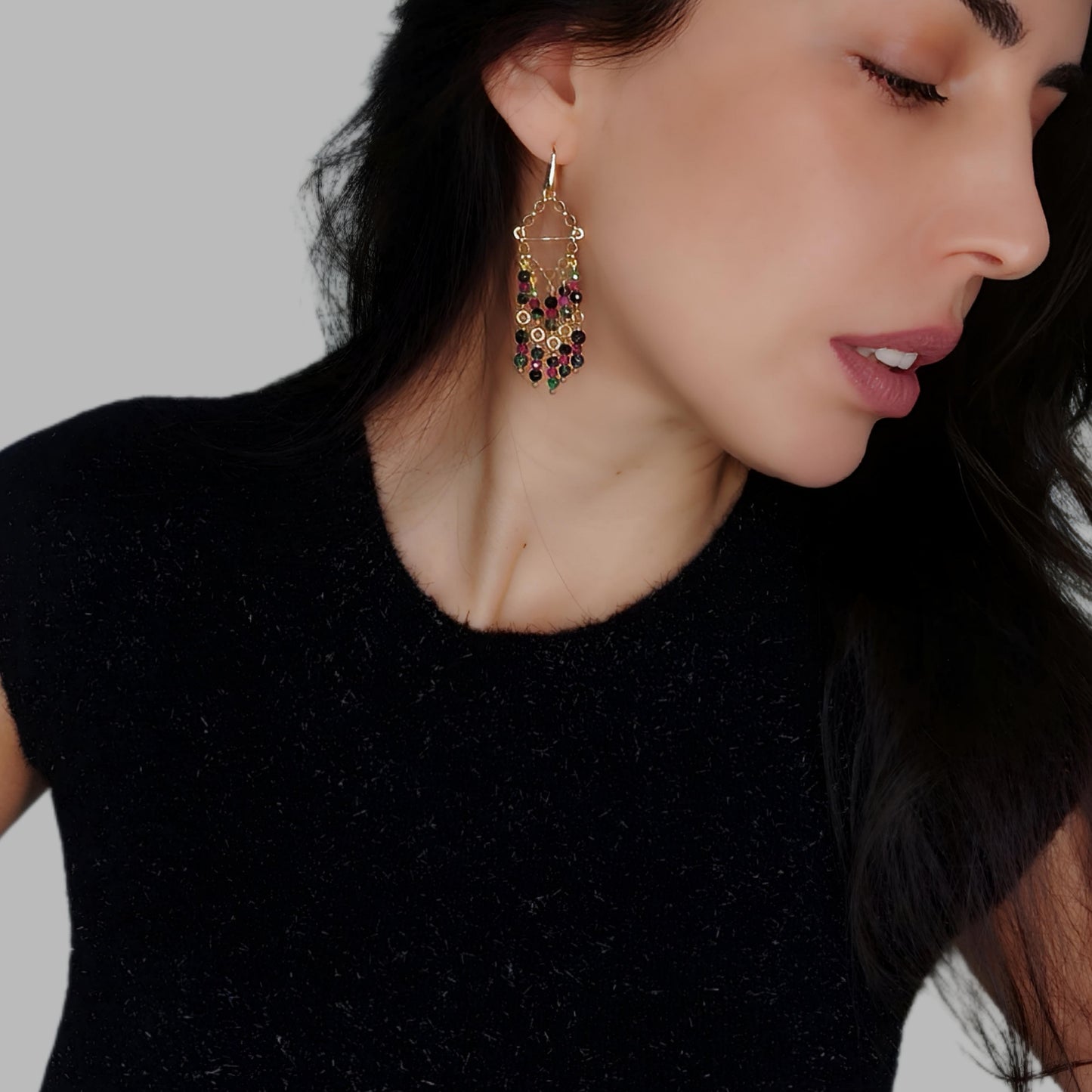 ST016 - Orecchini Pendenti Argento 925 Dorato – Rubino Zoisite Smeraldo Sfaccettati