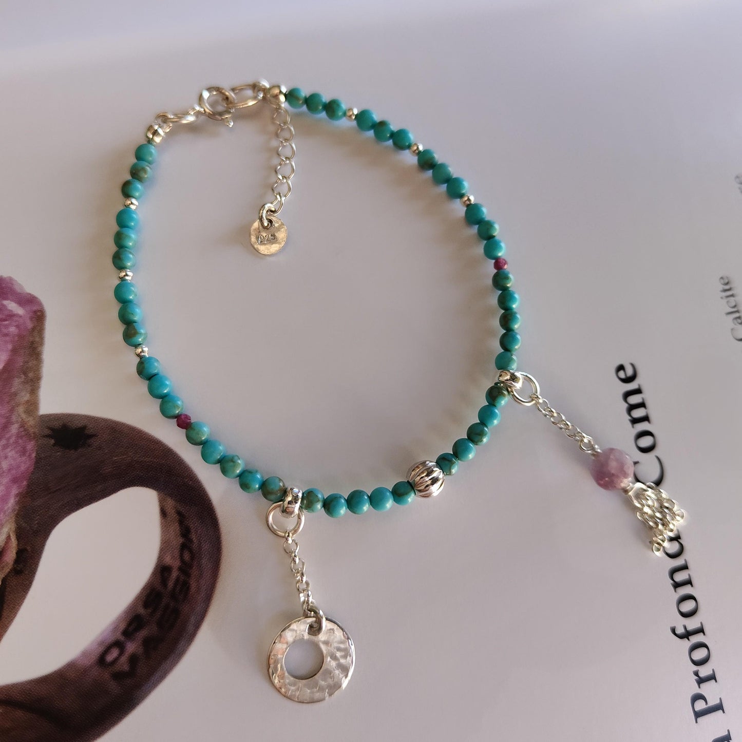 ST027 - Bracciale doppio ciondolo — Turchese e argento 925