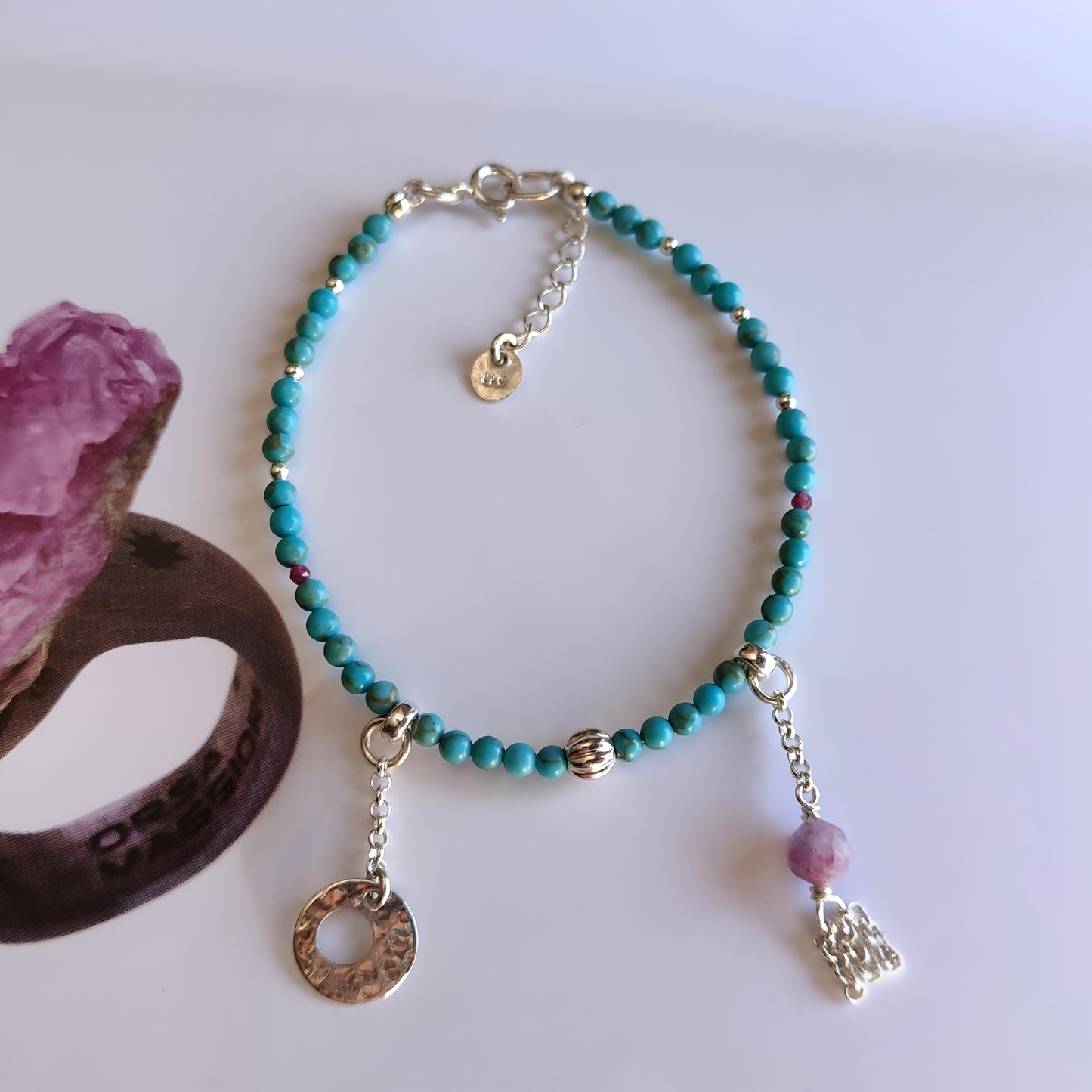 ST027 - Bracciale doppio ciondolo — Turchese e argento 925