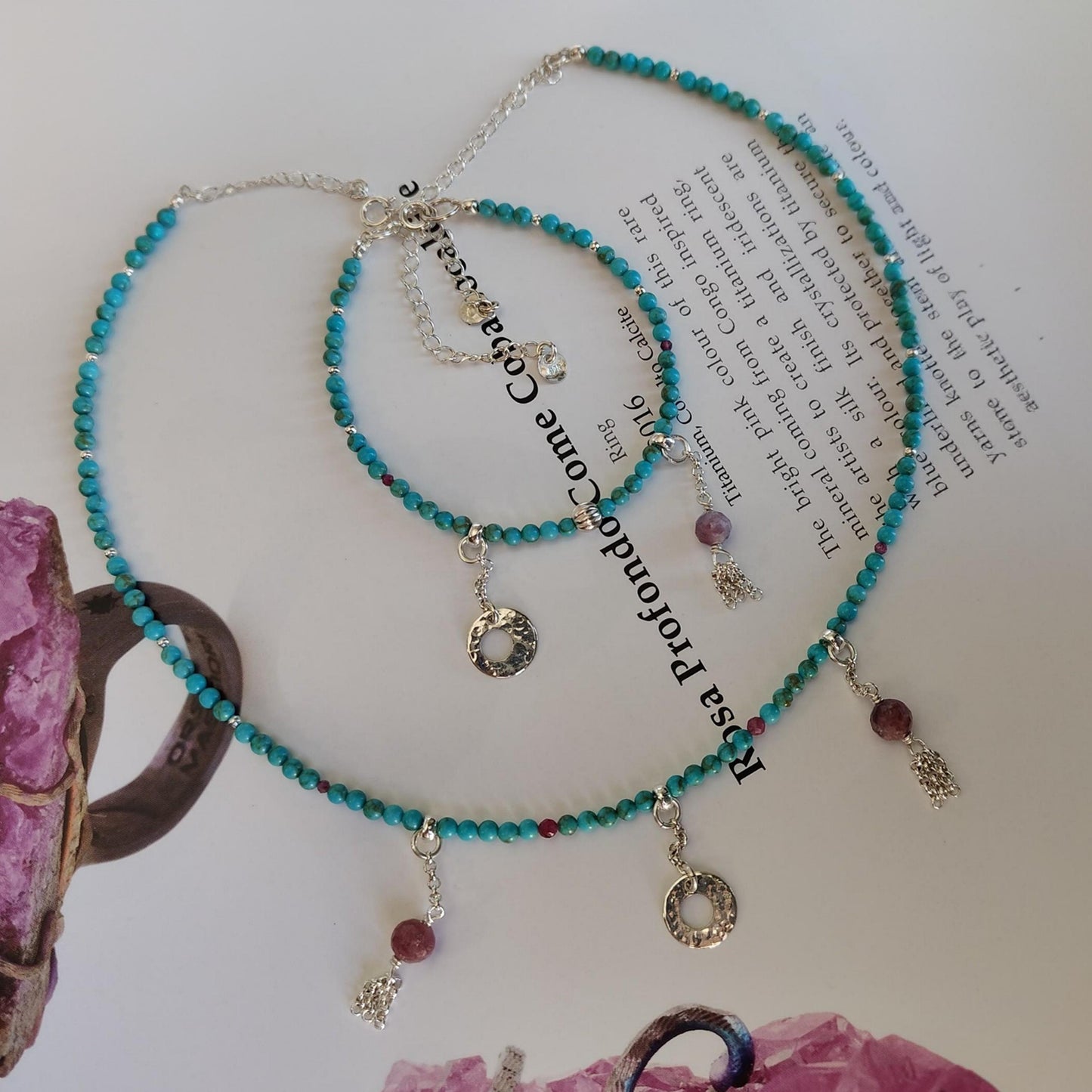 ST027 - Bracciale doppio ciondolo — Turchese e argento 925